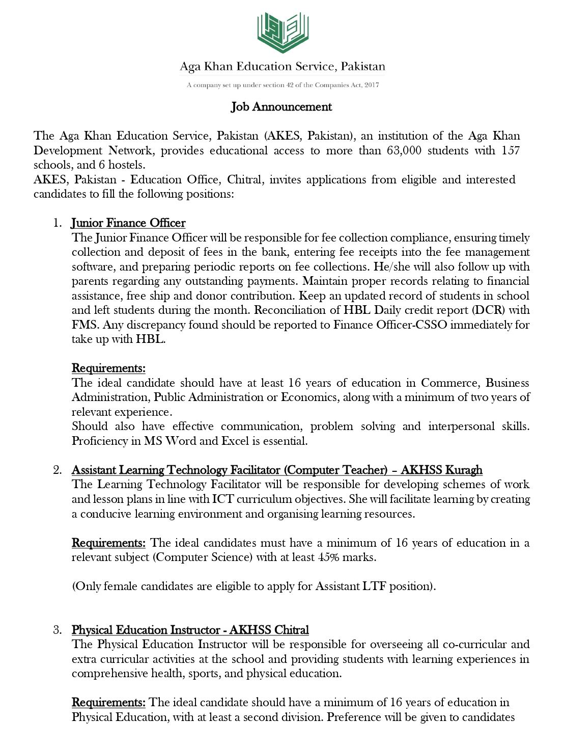 Advertisement AKESP Chitral page 1