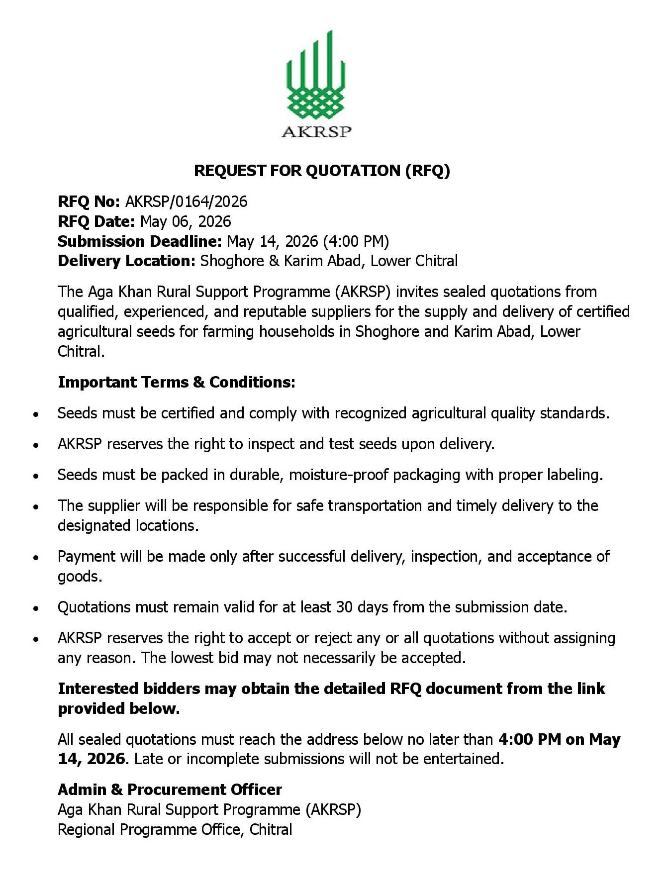 RFQ Advertisement Seeds CASI