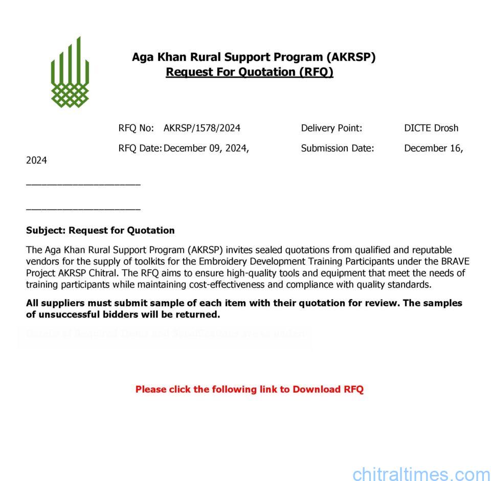 akrsp RFQ for tookits embridary