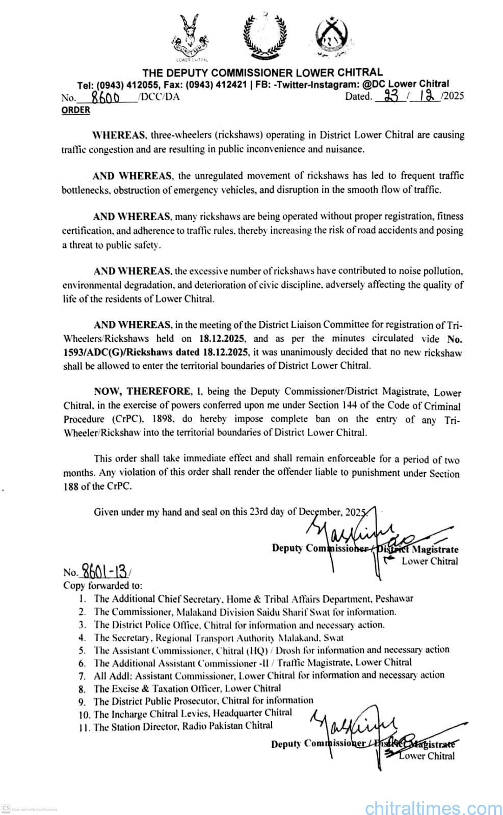 chitraltimes 144 imposed on rakhshaw entry in chitral