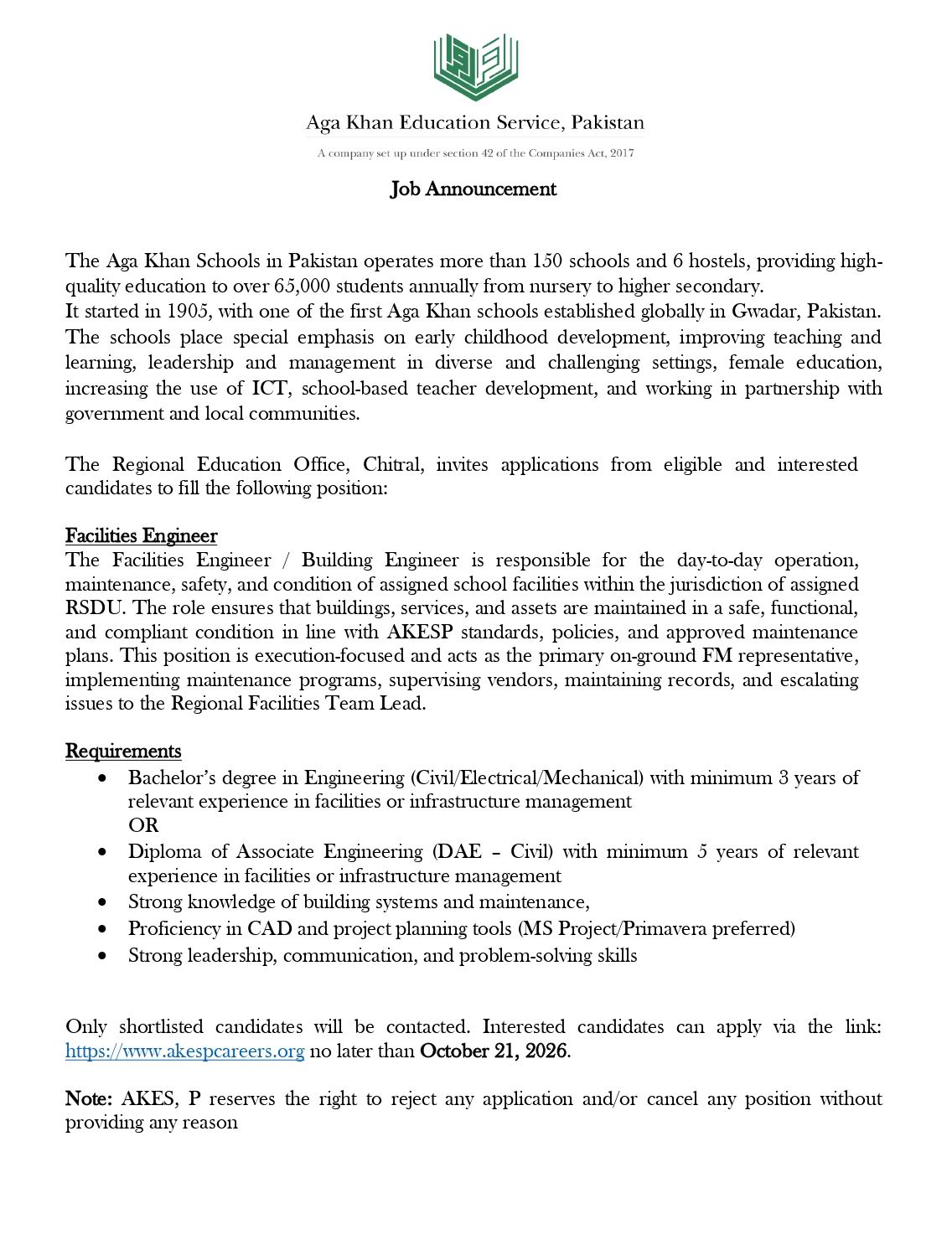 chitraltimes Advertisement facilities positions 2026 akesp