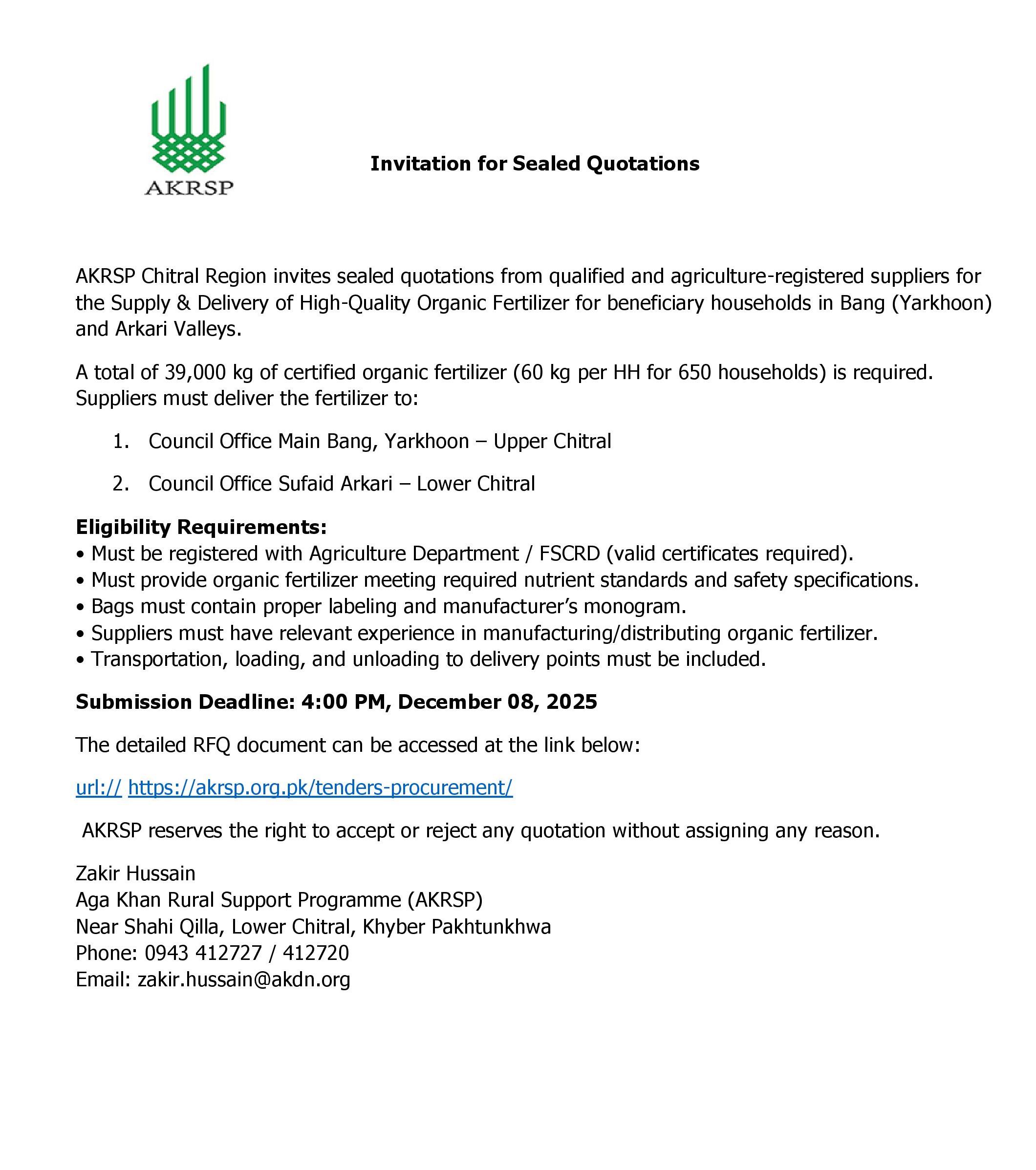 chitraltimes Advertisement for Organic Fertilizers AKRSP