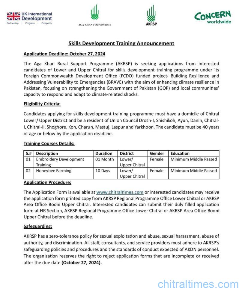 chitraltimes Skill Development Training Announcement akrsp