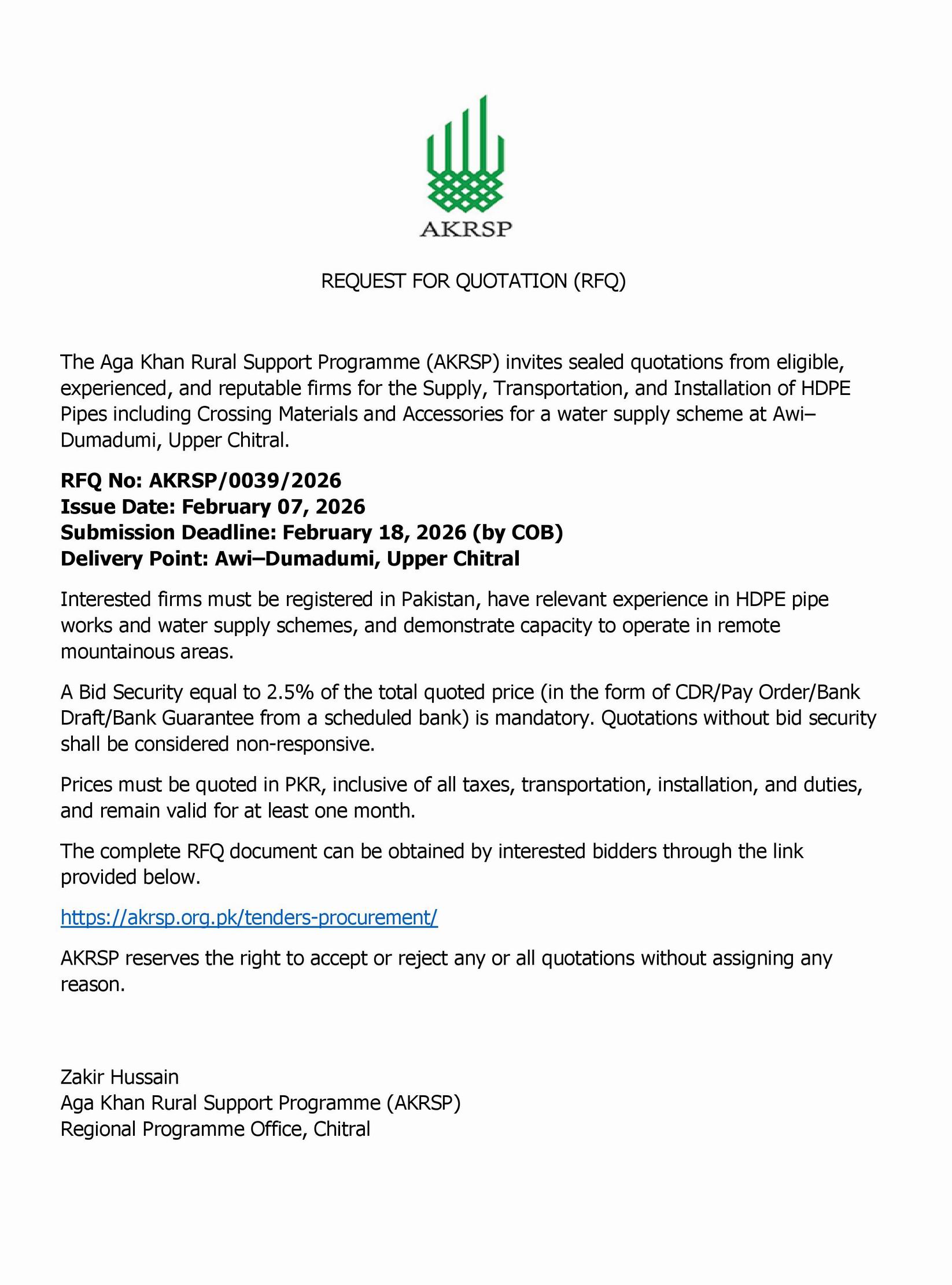 chitraltimes add for water supply scheme awi dumadumi