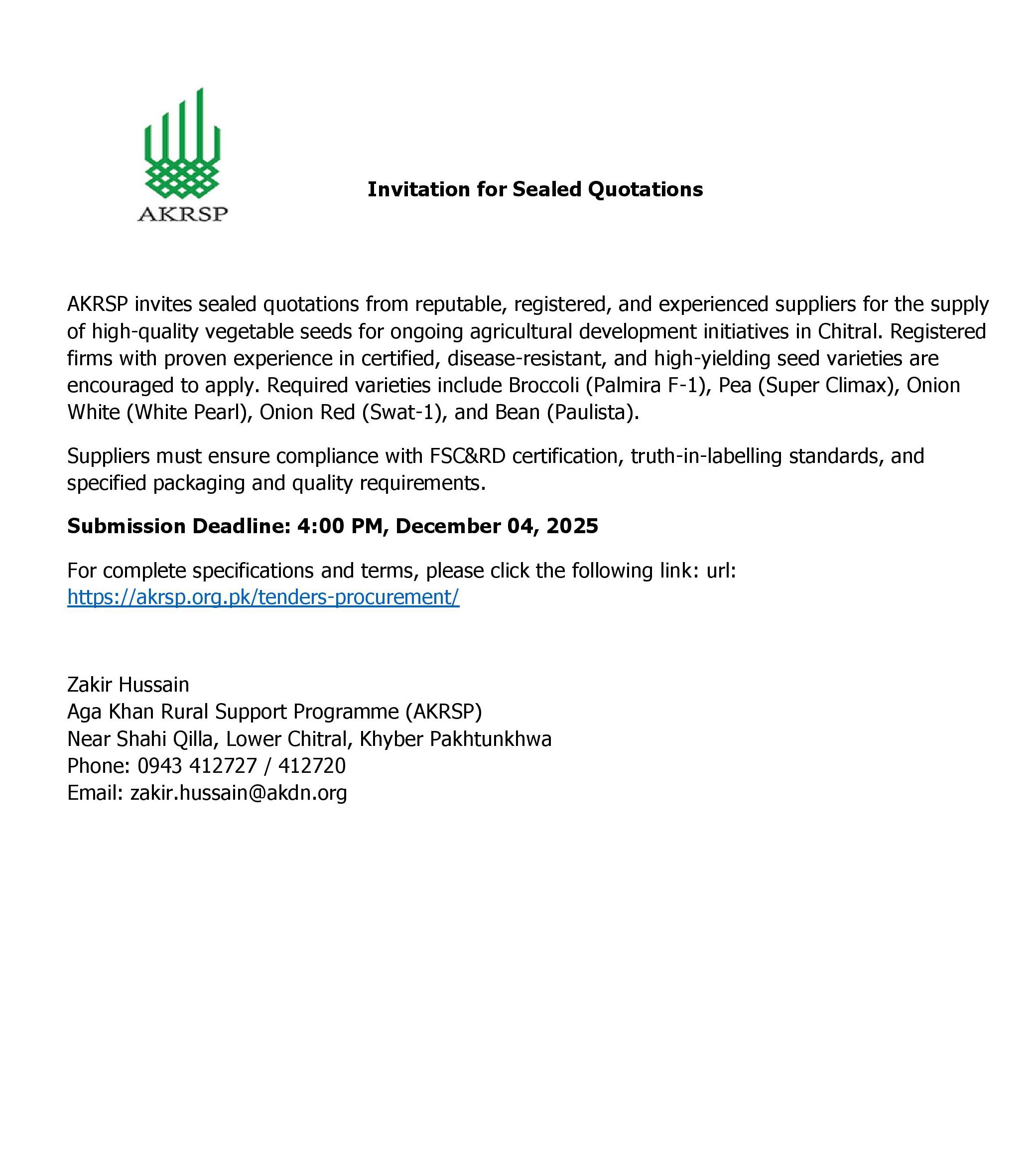 chitraltimes advertisement for seed akrsp