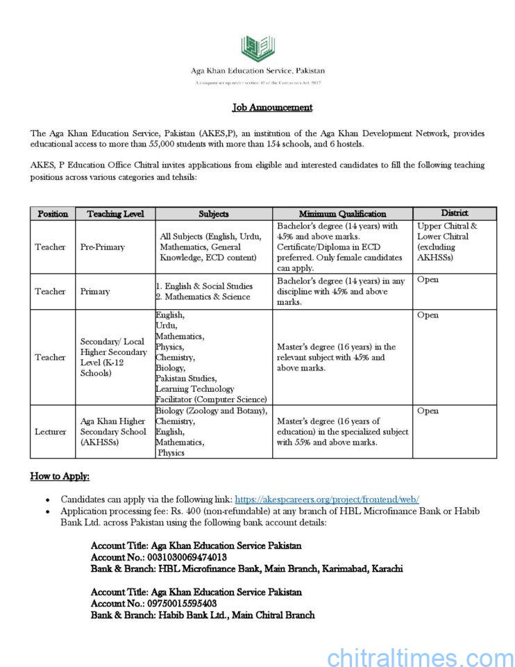 chitraltimes akesp chitral jobs vaccancy 2024