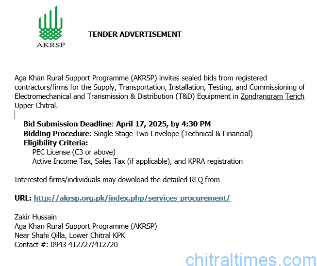 chitraltimes akrsp tender notice TD Terich chitral upper