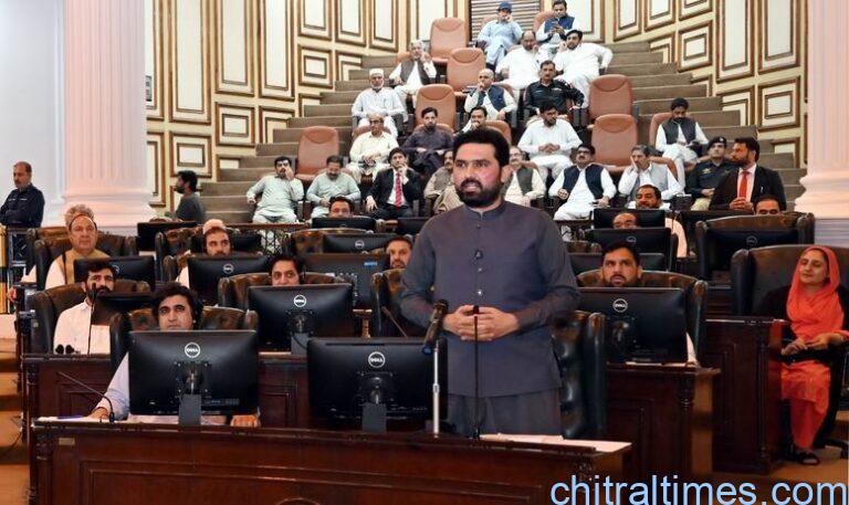 chitraltimes cm kp sohail afridi addressing kp assembly budget