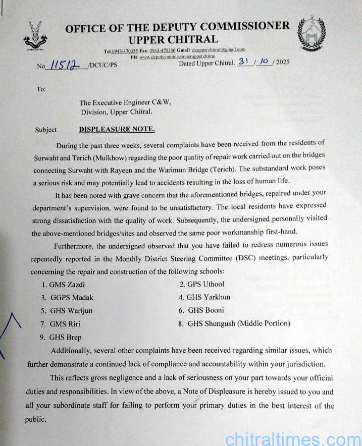 chitraltimes letter displeasure against cnw by dc upper 1