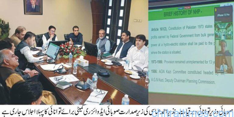 chitraltimes minister Energy Power KP chairing power committee advisory meeting