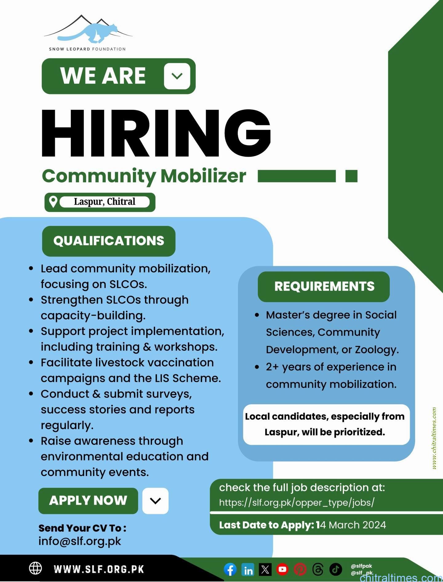 chitraltimes snowleopard Community Mobilizer Position vacant