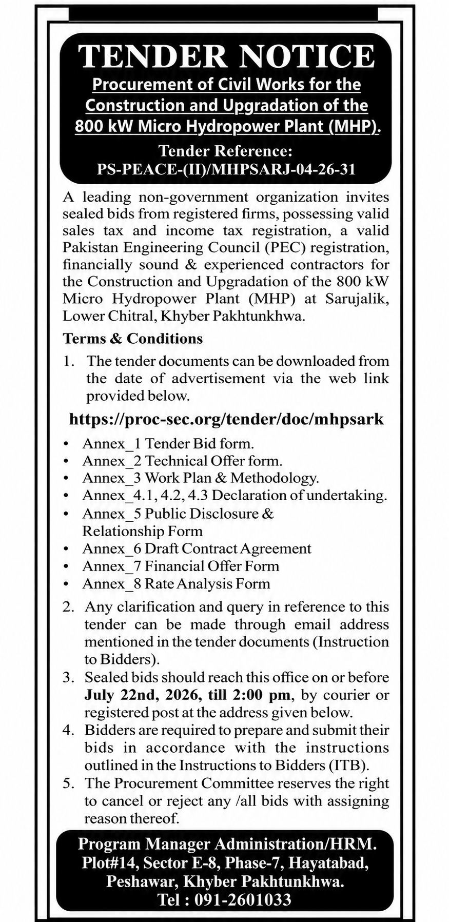 chitraltimes tender notice for mhp sarojalik 800kv