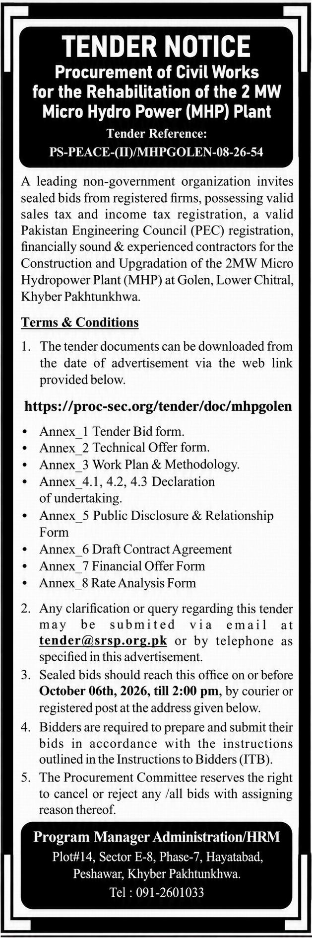 chitraltimes tender notice golain 2mw hp